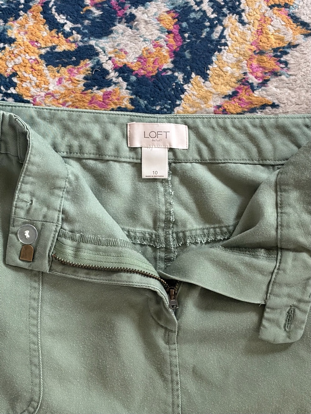 LOFT Outlet Olive Green Sage Cotton Utility Skirt Size 10 - Picture 4 of 7